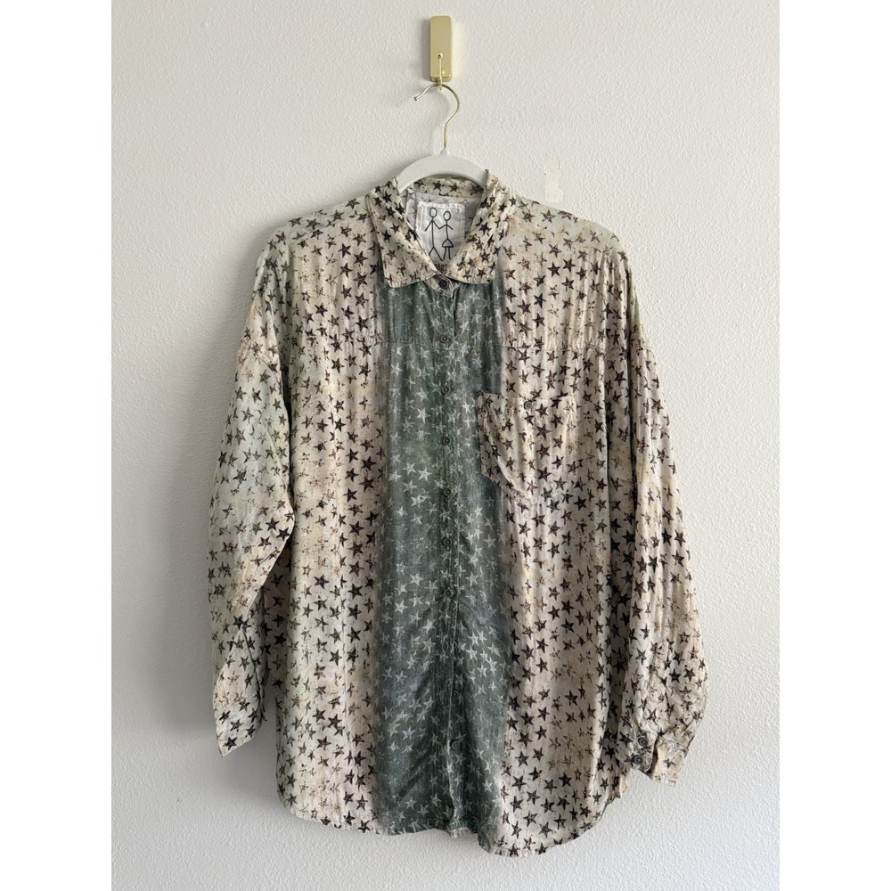 Pete & Greta by Johnny Was Star Print Button Down Shirt Sz S Western Boho
